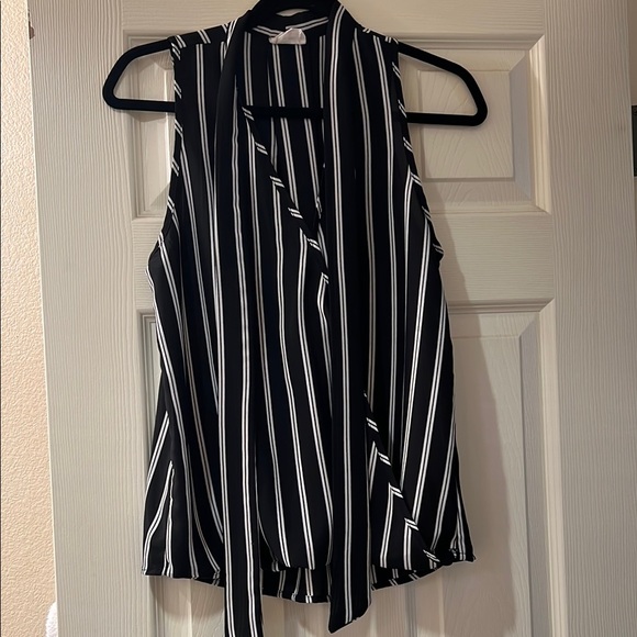 Sienna Sky Tops - Sienna Sky Black and White Asymmetrical Tie Front Blouse